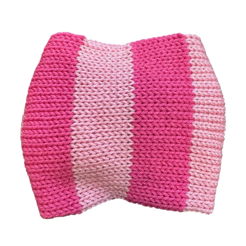 Handmade Two-Tone Pink Striped Ear Warmer | Wide Knit Twist Headband